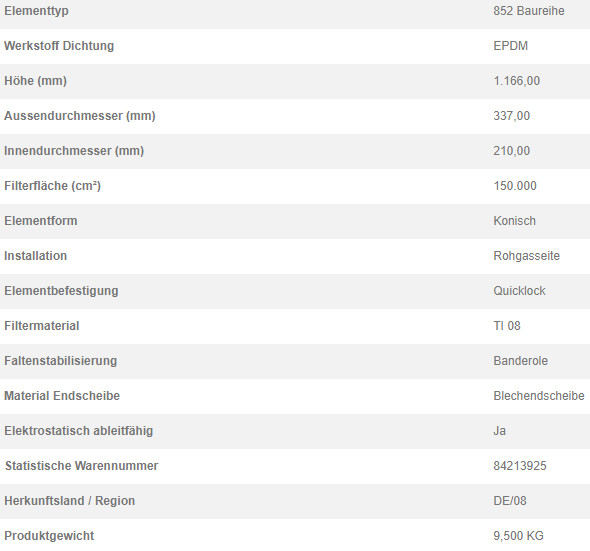 76360564 Filterpatrone 852 032 TI 08-15 BAND