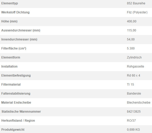 77944754 Filterpatrone 852 624 TI 15-0,5