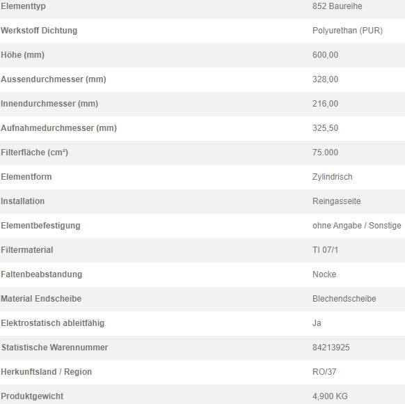78386948 Filterpatrone 852 781 TI 07/1-7,5 NOK