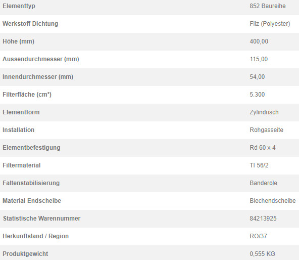 78220030 Filterpatrone 852 624 TI 56/2-0,5