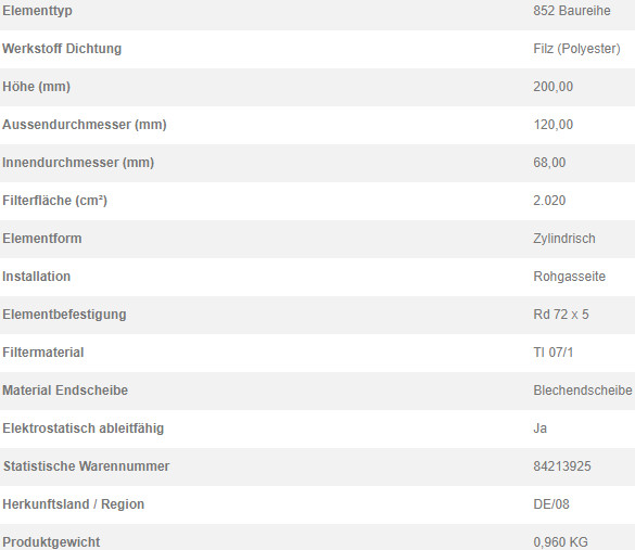 70375022 Filterpatrone 852 926 TI 07/1-0,2 V4A FOOD 2ER GEBINDE