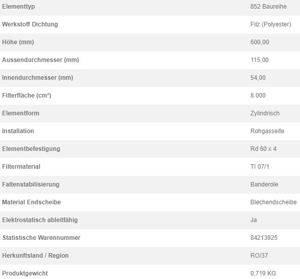 79314998 Filterpatrone 852 625 TI 07/1-0,8