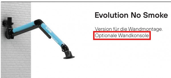 2090000164 Absaugarm 250 mm Ø Typ Evolution No Smoke - Wandausführung