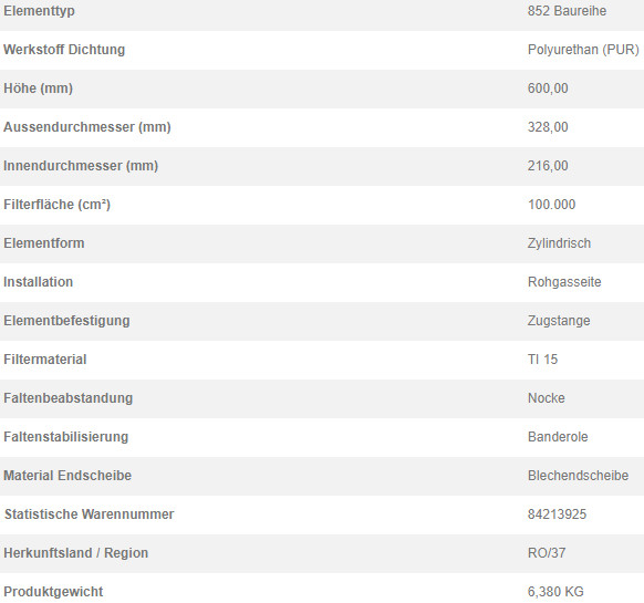 76371892 Filterpatrone 852 782 TI 15-10 BAND NOK