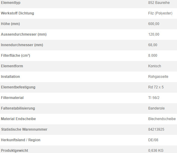 78311730 Filterpatrone 852 903 TI 56/2-0,8 V4A FOOD