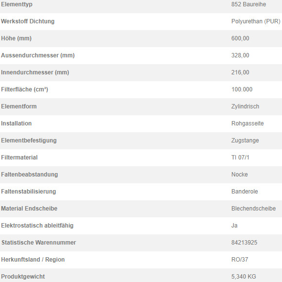78327710 Filterpatrone 852 908 TI 07/1-10 BAND NOK
