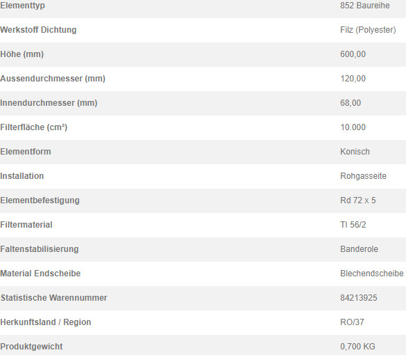 78311706 Filterpatrone 852 903 TI 56/2-1,0