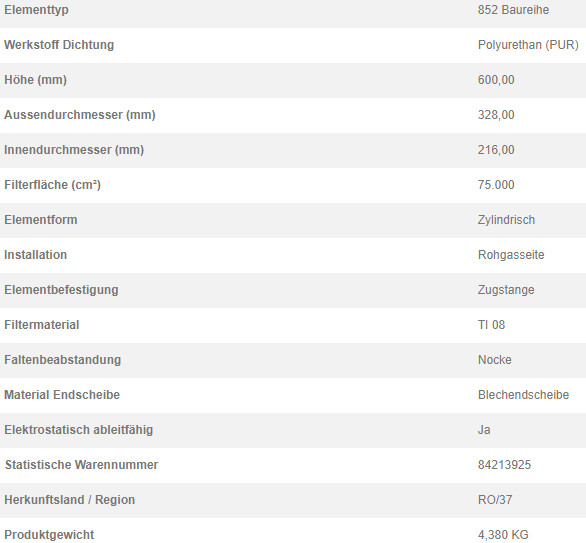 79380627 Filterpatrone 852 908 TI 08-7,5 NOK