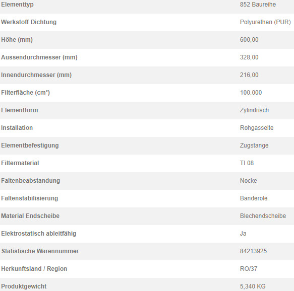 76306690 Filterpatrone 852 782 TI 08-10 BAND NOK