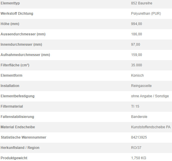 76161624 Filterpatrone 852 953 TI 15-3,5