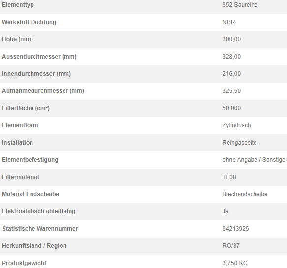 78221202 Filterpatrone 852 829 TI 08-5