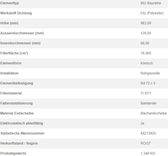 78333312 Filterpatrone 852 904 TI 07/1-1,6