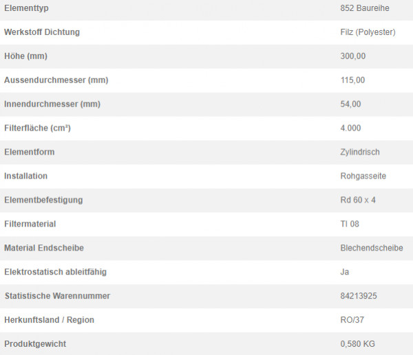 77953490 Filterpatrone 852 623 TI 08-0,4