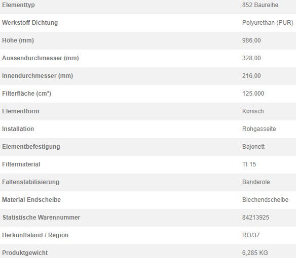 76352744 Filterpatrone 852 030 TI 15-12,5 BAND