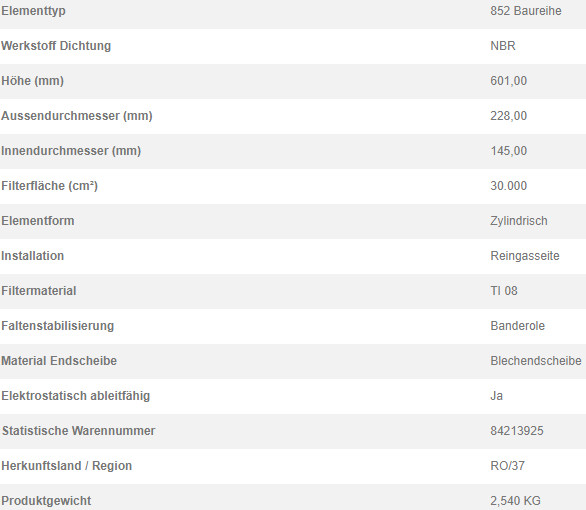 79748526 Filterpatrone 852 977 TI 08-3 BAND