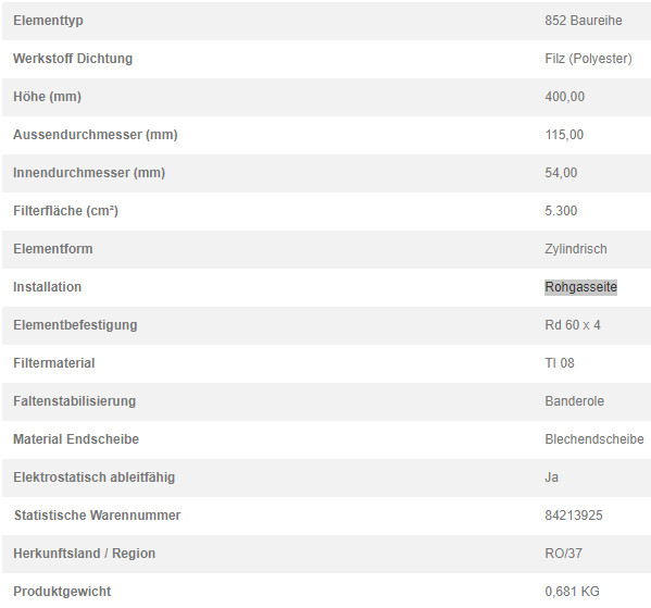 77953763 Filterpatrone 852 624 TI 08-0,5