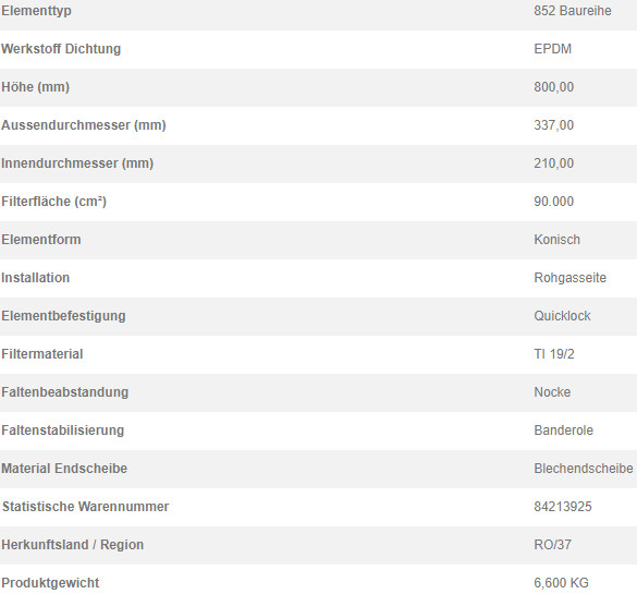 72368930 Filterpatrone 852 112 TI 19/2-9 NOK BAND