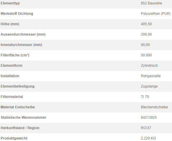 78330854 Filterpatrone 852 847 TI 70-5