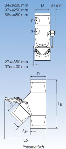 1748364 Abzweigverteiler 45°, 500 mm Ø, 1.205 mm lg, Stärke 3,0 mm