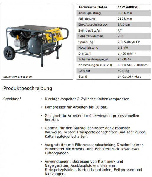 1121440050 Kompressor CPM L 330-10-20 WX Komfort
