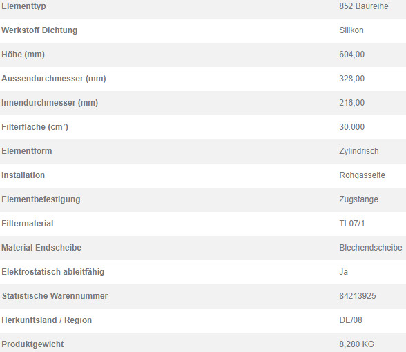 78361370 Filterpatrone 852 844 TI 07/1-3 V4A FRV FOOD SF