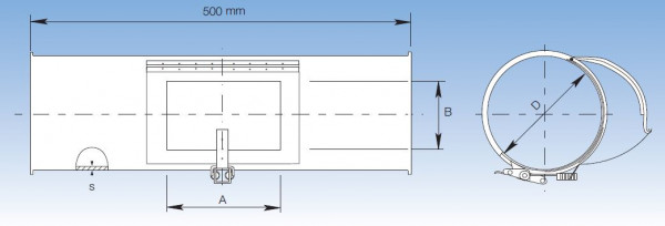 4676371 Rohr mit Schauklappe 160 mm Ø, 500 mm lg, Stärke 0,9 mm