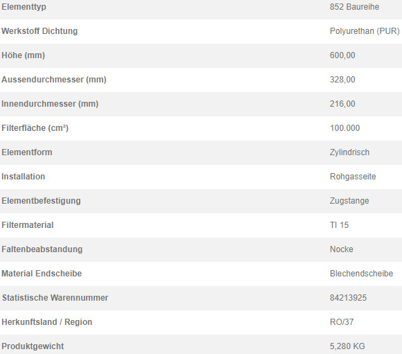 79354697 Filterpatrone 852 908 TI 15-10 NOK