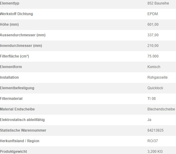 70372866 Filterpatrone 852 052 TI 08-7,5