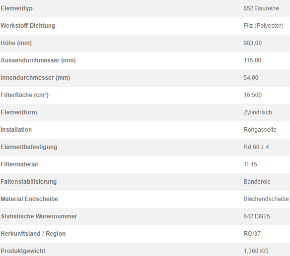 77944796 Filterpatrone 852 626 TI 15-1,65