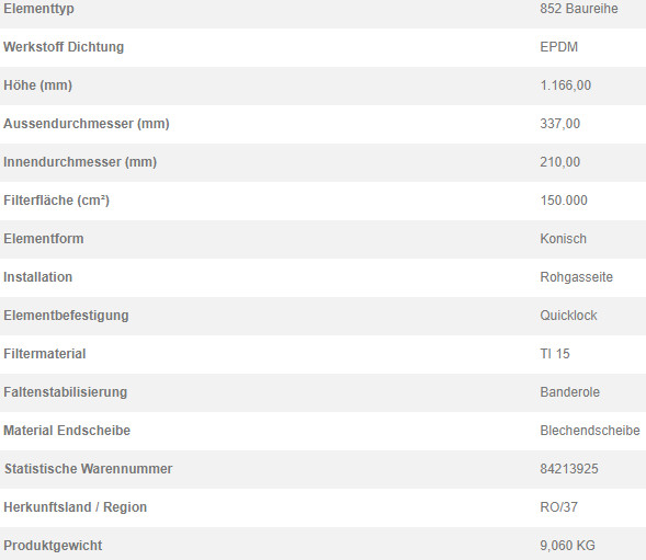 70302466 Filterpatrone 852 032 TI 15-15 BAND
