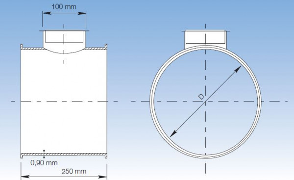 4675101 Rohr mit Reinigungsstutz 160 mm Ø, 250 mm lg, Stärke 0,9 mm