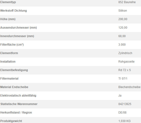 70387994 Filterpatrone 852 926 TI 07/1-0,3 V4A FOOD SF 2ER GEB