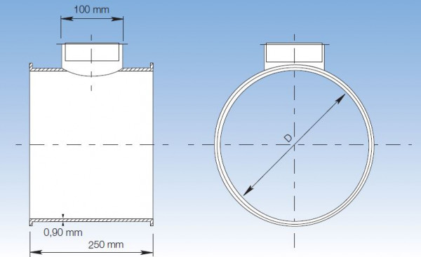 4680104 Rohr mit Reinigungsstutz 400 mm Ø, 250 mm lg, Stärke 0,9 mm