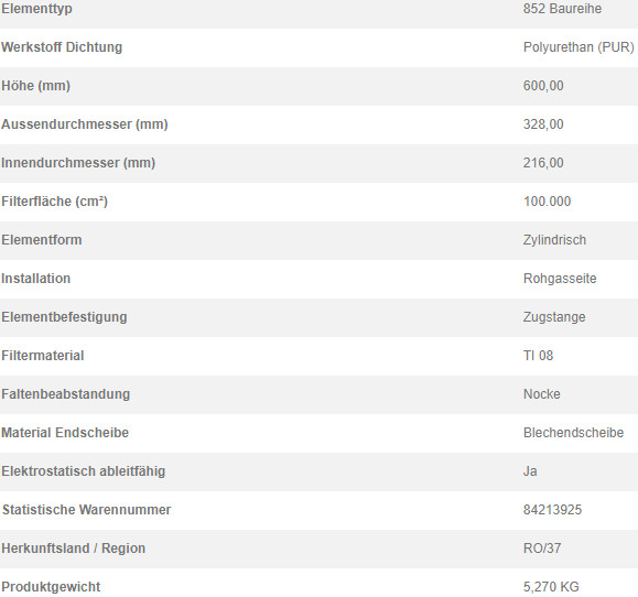 78386666 Filterpatrone 852 782 TI 08-10 NOK