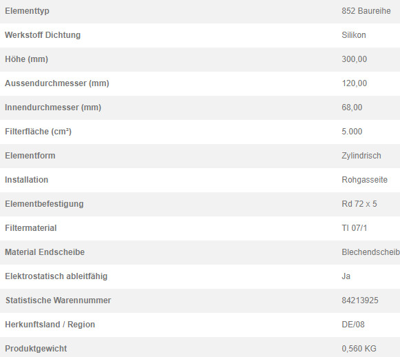 79356049 Filterpatrone 852 838 TI 07/1-0,5 V4A FOOD