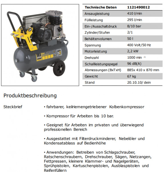1121490012 Kompressor UNM 410-10-50 DX Komfort