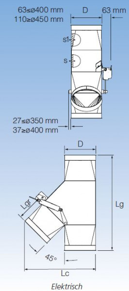 1717364 Abzweigverteiler 45°, 300 mm Ø, 1.225 mm lg, Stärke 3,0 mm