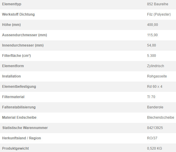 78222879 Filterpatrone 852 624 TI 70-0,5