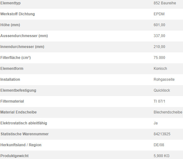 70372865 Filterpatrone 852 052 TI 07/1-7,5