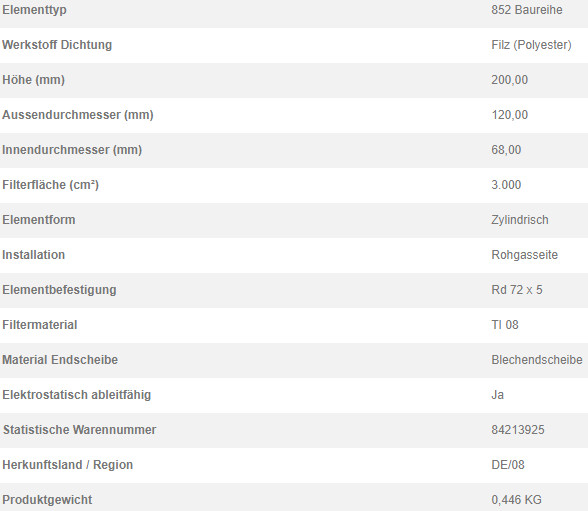79395609 Filterpatrone 852 926 TI 08-0,3 V4A FOOD 2ER GEBINDE